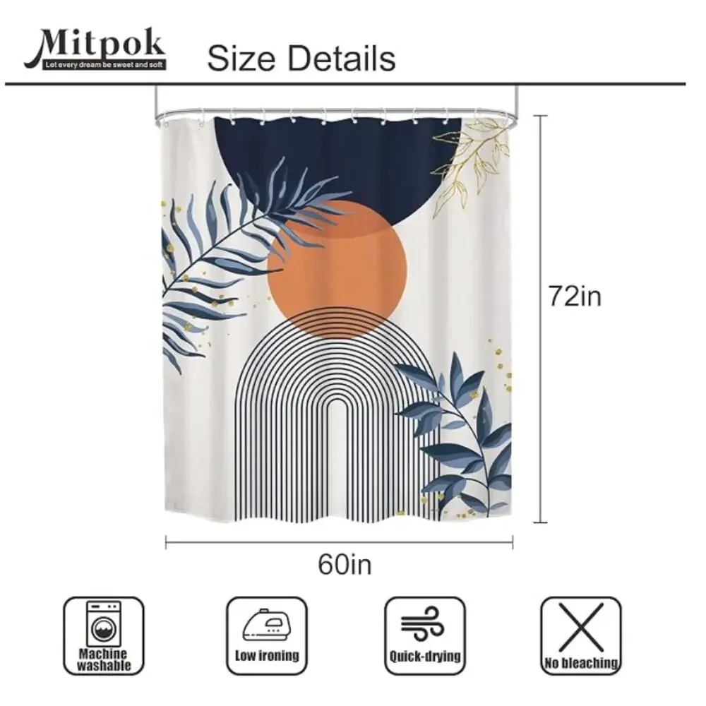 Boho Shower Curtain, Bathroom Decor, Modern Abstract Bohemian- Blue Gold
